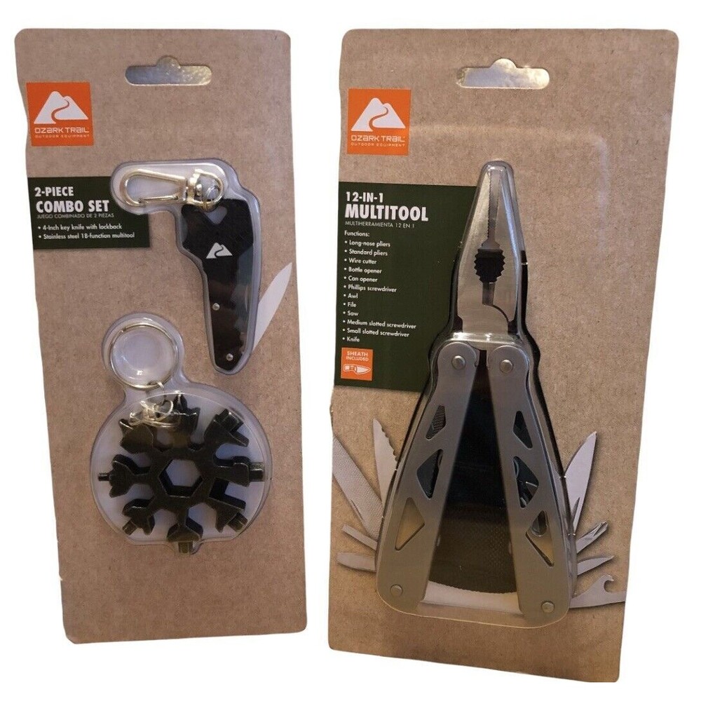 Ozark Trail 12 in 1 Multitool 2pc Knife Key Stainless Steel 18 Function Tool Set